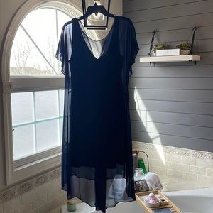 Adrianna Papell V back dress.  High low hem.  Navy. Worn once to a wedding.